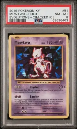 Pokemon Mewtwo Holo (Cracked Ice) PSA 8 NM-MT - 2016 XY Evolutions #51 - Image 1