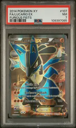 2014 Pokemon XY Furious Fists Lucario EX #107 FULL ART Furious Fists PSA 7 - Image 1