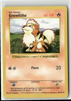 1999 Pokemon Classic - Base Set Vintage SHADOWLESS WotC Growlithe #28/102 - Image 1