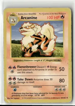 1999 Pokemon Classic - Base Set Vintage SHADOWLESS WotC Arcanine #23/102 - Image 1