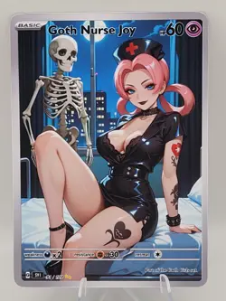 Goth Nurse Joy Waifu Full Art Custom Trading Card Fan Art Goddess ACG - Image 1