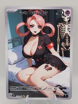 Goth Nurse Joy Waifu Full Art Custom Trading Card Fan Art Goddess ACG - Image 1