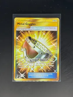 Metal Goggles 195/181 SECRET Pokemon Card Sun & Moon Team Up Gold Rare - Image 1