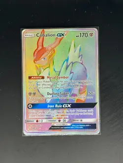 Cobalion GX 189/181 RAINBOW Pokemon Card Sun & Moon Team Up Secret Rare MP - Image 1