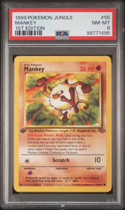1999 POKEMON JUNGLE 1ST EDITION #55 MANKEY PSA 8 - Image 1