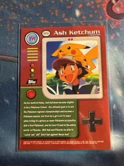 1999 Topps Pokemon TV Animation Series 1 #TV1 Ash Ketchum Black Logo 1st Edition - Image 2
