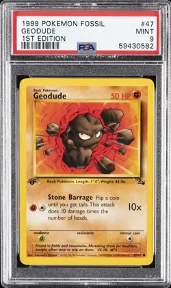 1999 POKEMON FOSSIL 1ST ED #47 GEODUDE PSA 9 - Image 1