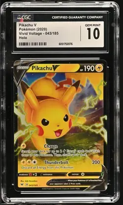 ?? CGC 10 GEM MINT Graded Pokemon 2020 Pikachu V 043/185 SWSH Vivid Voltage - Image 1