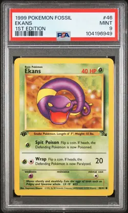 1999 POKEMON FOSSIL 1ST ED #46 EKANS PSA 9 - Image 1