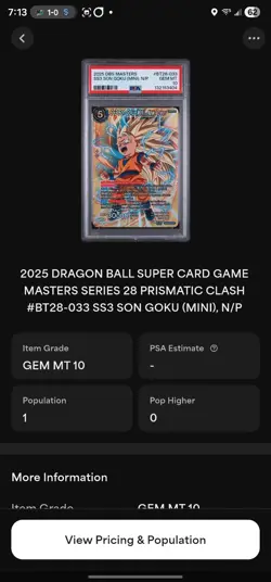 Dragon Ball Super Card Game Master SS3 Son Goku Mini PSA GEM MINT 10 Pop 1 - Image 4