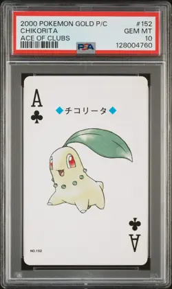 2000 POKEMON GOLD VERSION PLAYING CARDS ACE OF CLUBS #152 CHIKORITA PSA 10 - Image 1
