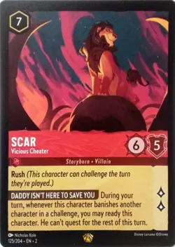 125/204 SCAR VICIOUS CHEATER RISE OF FLOODBORN LEGENDARY DISNEY LORCANA CARD - Image 1