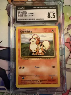Growlithe (1999) Base Set Unlimited 28/102 Pokemon Graded CGC 8.5 NM/MINT+ - Image 1