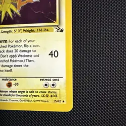Pokemon TCG Zapdos Fossil Holo Unlimited Rare Card 15/62 Vintage WOTC - Image 4