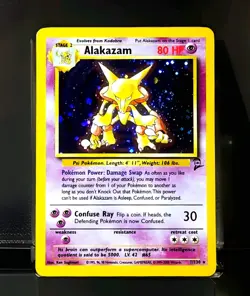 Pokemon Holo Rare Card Alakazam 1/130 Holofoil Base Set 2 TCG Unlimited ~ SWIRL! - Image 1
