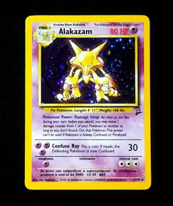 Pokemon Holo Rare Card Alakazam 1/130 Holofoil Base Set 2 TCG Unlimited ~ SWIRL! - Image 2