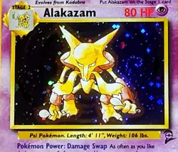 Pokemon Holo Rare Card Alakazam 1/130 Holofoil Base Set 2 TCG Unlimited ~ SWIRL! - Image 3