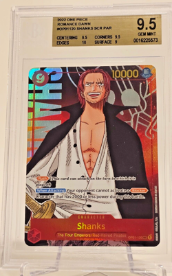 ONE PIECE Card Game Romance Dawn BGS 9.5 Shanks (Alt Art) OP01-120 SEC GEM MINT - Image 1
