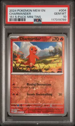 2024 Pokemon Mew EN-151 Charmander #004 151 5-Pack Mini Tin PSA 10 - Image 1