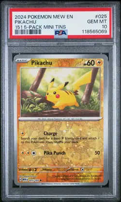 2024 Pokemon Mew EN-151 Pikachu #025 151 5-Pack Mini Tin PSA 10 - Image 1