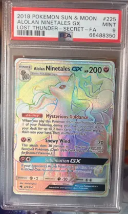 Alolan Ninetales GX (Secret) 225/214 Sm-Lost Thunder Pokemon Holo Graded PSA 9 - Image 1