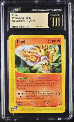 CGC 10 PRISTINE Entei 2003 Aquapolis 10/147 Pokemon Card - Image 1