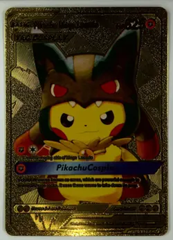 Pokemon Pikachu Mega Lucario Cosplay 625HP Gold Foil Fan Art Card #009 - Image 1