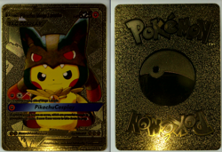 Pokemon Pikachu Mega Lucario Cosplay 625HP Gold Foil Fan Art Card #009 - Image 3