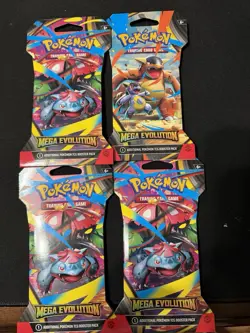 x4 Pokemon TCG Mega Evolution Booster Packs Sleeved & Factory Sealed - Image 1