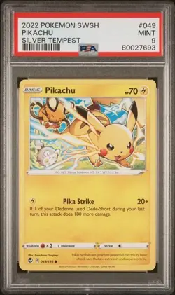 2022 Pokemon Silver Tempest Pikachu PSA 9 MINT #049 Dedenne Electric - Image 1