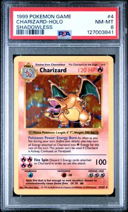 Pokemon Charizard Base Set Shadowless Holo Rare PSA 8 NM-MT - Image 1