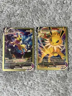 Pokemon Set of 2 Jolteon VMax HP300 Blkstar Promo Thunder Gold Foil Fan Art NM! - Image 1