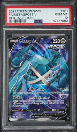 2021 Pokemon Sword & Shield Chilling Reign Full Art Metagross V #181 PSA 10 GEM - Image 1