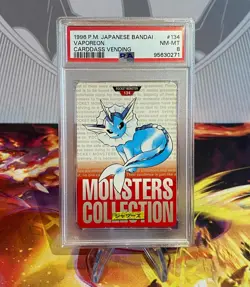 1996 Bandai Carddass #134 RED VAPOREON PSA 8 - Japanese Pokemon Card - Image 1