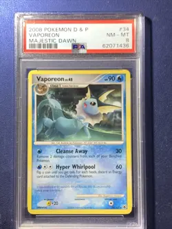 Vaporeon Diamond & Pearl Majestic Dawn Non Holo PSA 8 NM Mint Pokemon Card Slab - Image 1
