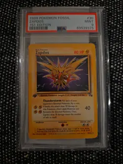 Zapdos 30/62 1999 Pokemon Fossil Regular 1st Edition Graded PSA 9 MINT - Image 1