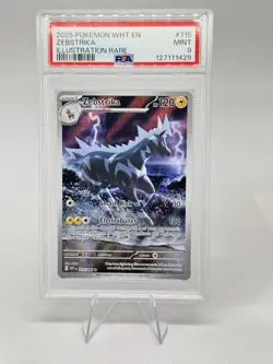 2025 POKEMON WHITE FLARE EN ZEBSTRIKA ILLUSTRATION RARE #115 PSA 9 MINT - Image 1