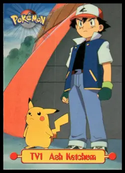 Topps Pokemon Ash Ketchum #TV1 TV Animation Non Holo Green Logo 1999 NM - Image 1