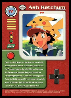 Topps Pokemon Ash Ketchum #TV1 TV Animation Non Holo Green Logo 1999 NM - Image 2