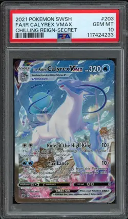 2021 Pokemon SWSH Chilling Reign Ice Rider Calyrex Vmax 203/198 PSA 10 Gem FA - Image 1