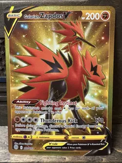 2022 Pokemon Brilliant Stars Galarian Zapdos V 182/172 Gold Secret Rare (NM) - Image 1