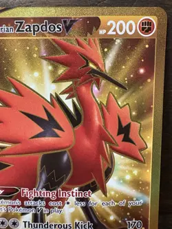 2022 Pokemon Brilliant Stars Galarian Zapdos V 182/172 Gold Secret Rare (NM) - Image 3