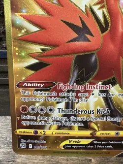 2022 Pokemon Brilliant Stars Galarian Zapdos V 182/172 Gold Secret Rare (NM) - Image 5