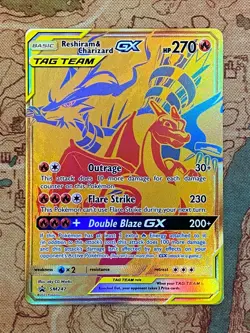 Pokemon Card TCG - Reshiram & Charizard GX SM247 Black Star Promo Gold Card NM - Image 1