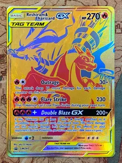 Pokemon Card TCG - Reshiram & Charizard GX SM247 Black Star Promo Gold Card NM - Image 2