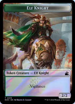 Elf Knight // Rhino Double-Sided Token 15//11 MTG RVR NM Foil - Image 1