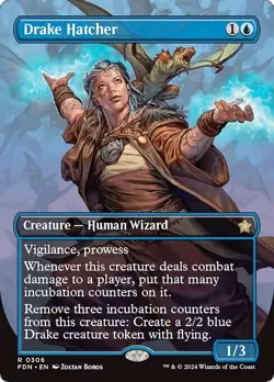 Borderless DRAKE HATCHER mtg NM-M Foundations 1 Rare - Image 1
