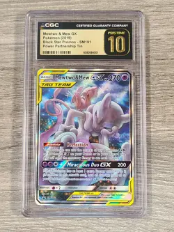 2019 POKEMON SUN & MOON BLACK STAR PROMO #SM191 MEWTWO & MEW GX FA CGC PRISTINE - Image 1