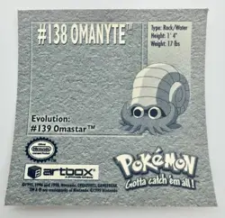 Pokemon 1999 Artbox Series 1 Stickers Omanyte #138 - Image 2