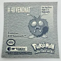 Pokemon 1999 Artbox Series 1 Stickers Venonat #48 - Image 2